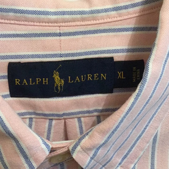 *EUC* Ralph Lauren button down Oxford. Pink with light blue stripe. XL. - Picture 2 of 4